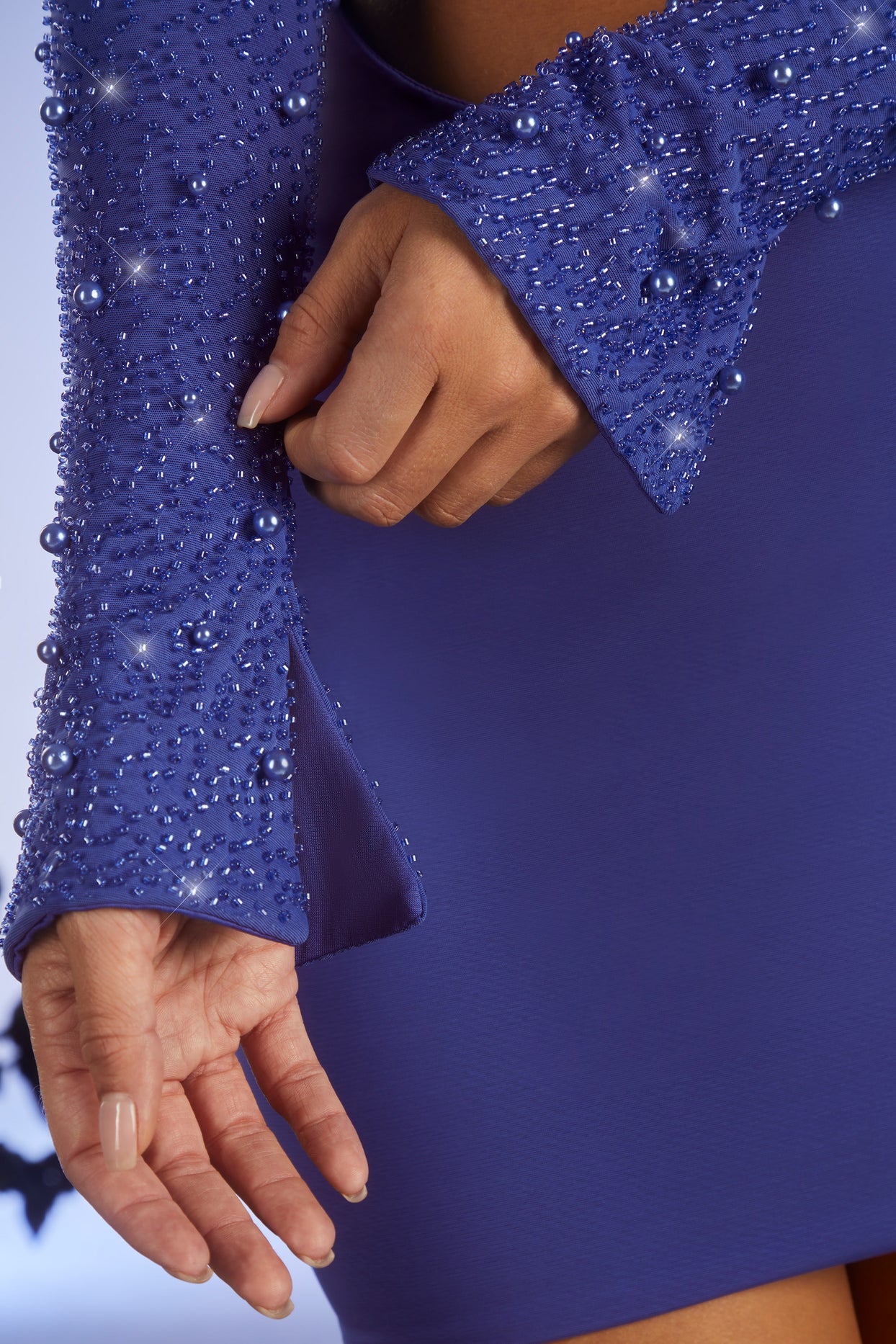 Embellished Long Sleeve Cut Out Mini Dress in Dark Blue