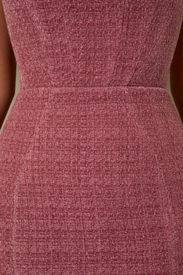 Tweedowa gorsetowa mini sukienka z kwadratowym dekoltem w kolorze różowym