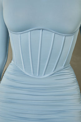 Gorsetowa mini sukienka z długim rękawem w kolorze jasnoniebieskim
