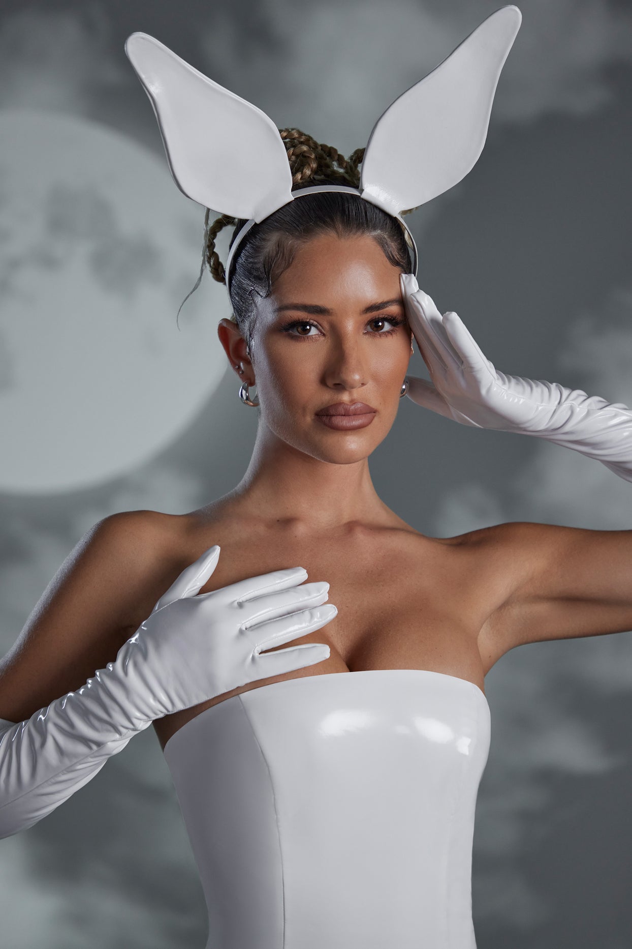 Hand Stitched Vinyl Bunny Ears in White
