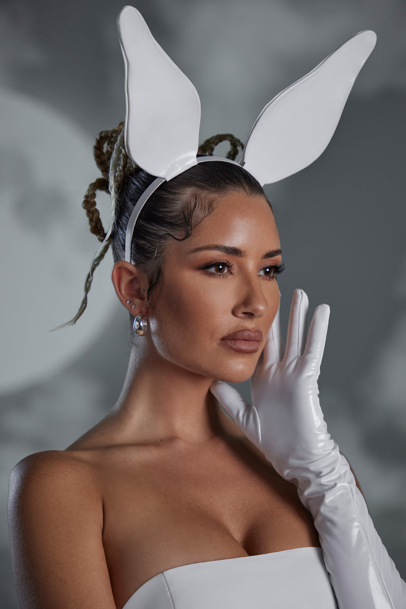 Hand Stitched Vinyl Bunny Ears in White - 2