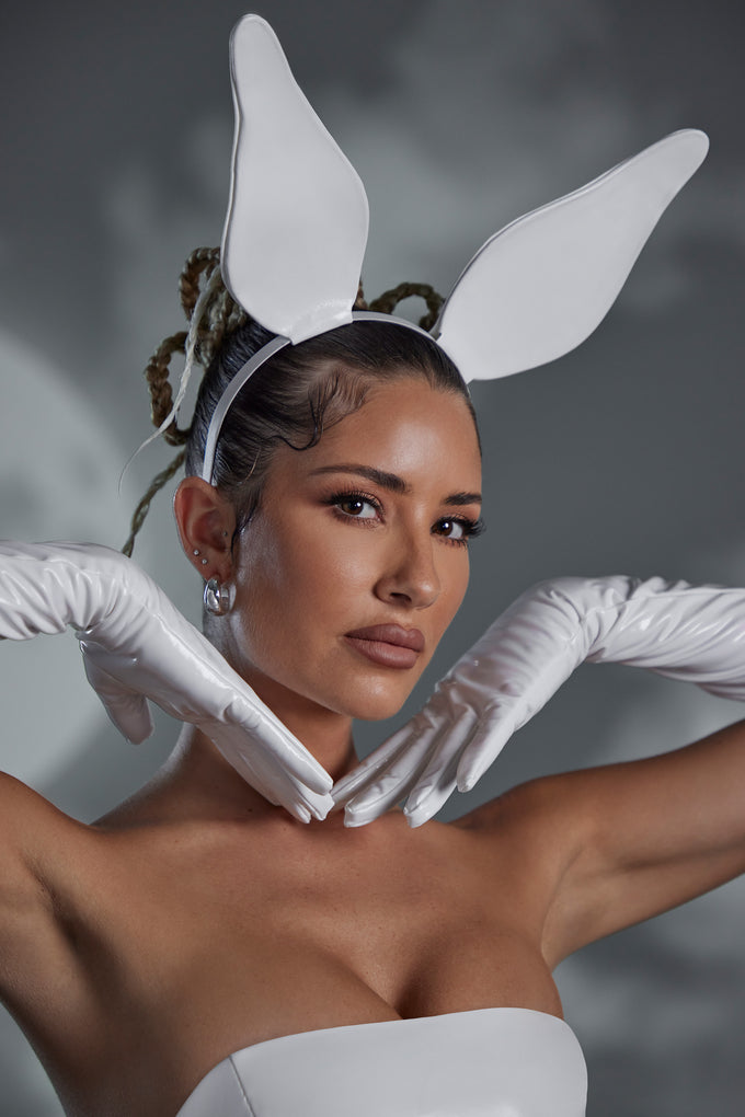 Hand Stitched Vinyl Bunny Ears in White
