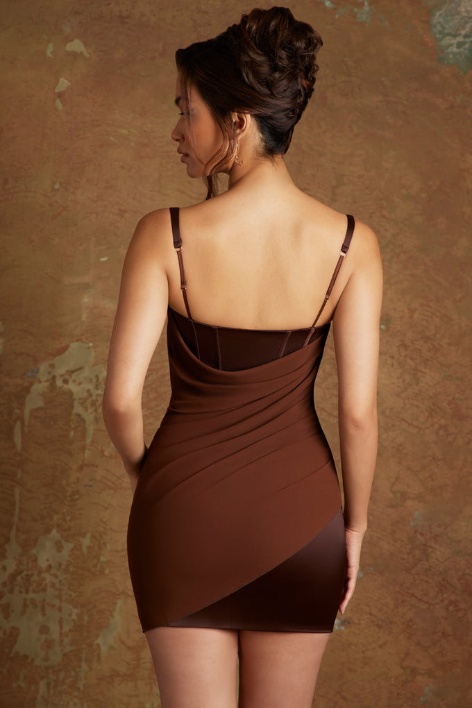 Mini-robe corset drapée en marron