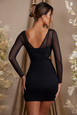 Mini-robe corset superposée à manches longues en noir