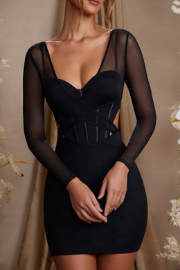 Warstwowa mini sukienka z długim rękawem w kolorze czarnym