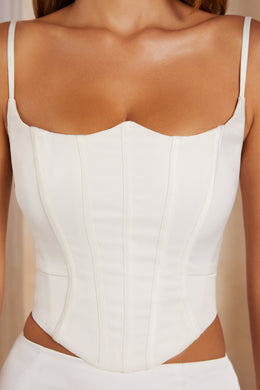 Lace Up Back Satin Corset in White