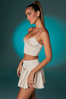 Lace Up Front Corset Crop Top in Ivory