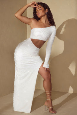Single Sleeve Cut Out Maxi Dress in Off White