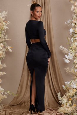 Asymetryczna drapowana spódnica maxi w kolorze czarnym