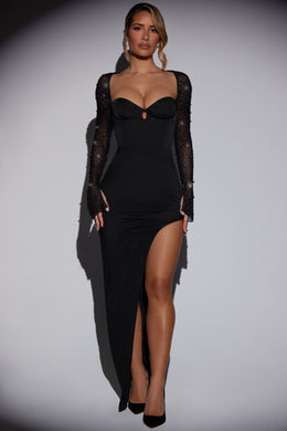 Embellished Side Split Maxi Dress in Black
