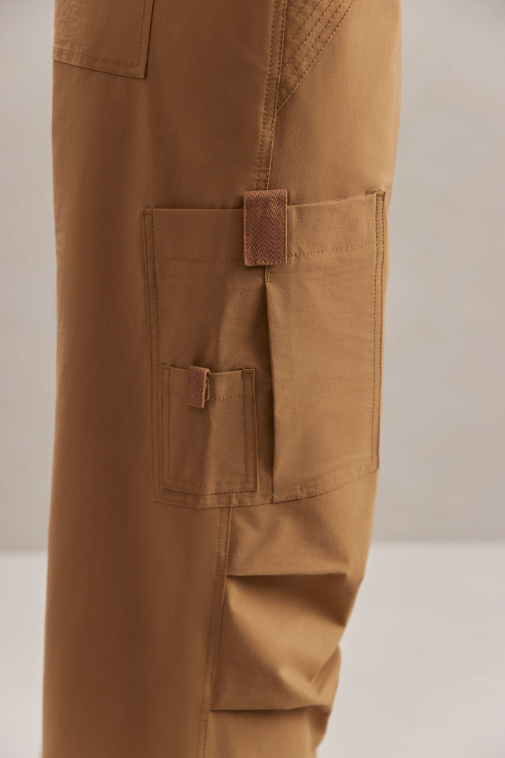 Rori Wide Leg Cargo Trousers in Tan Oh Polly