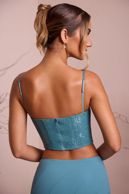 Lace Corset Crop Top in Teal