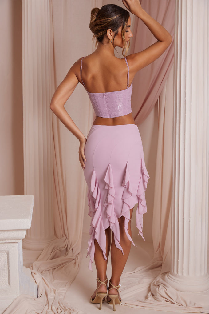 Waterfall Frill Midaxi Skirt in Dusty Pink