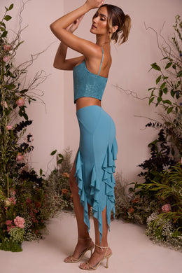 Spódnica Midaxi z falbaną Waterfall w kolorze turkusowym