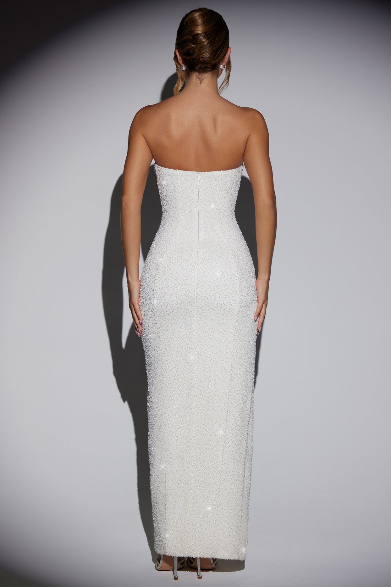 La Rochette Embellished Bandeau Cowl Neck Maxi Dress in Ivory