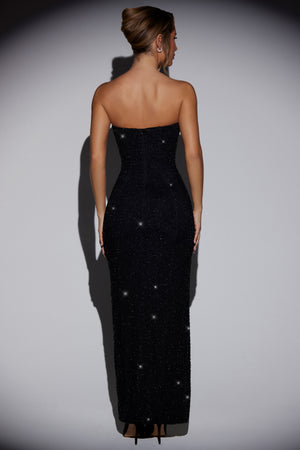 La Rochette Embellished Bandeau Cowl Neck Maxi Dress in Black | Oh Polly La Rochette Embellished Bandeau Cowl Neck Maxi Dress in Black | Oh Polly