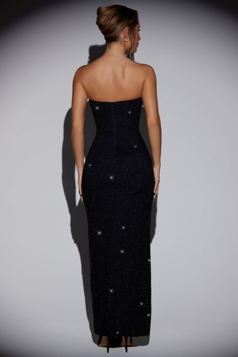 oh polly long black dress Embellished High Neck Split Maxi Dress in Black - 4