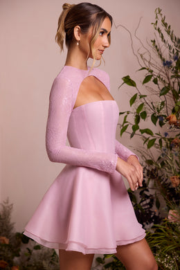 Mini-robe jupe en tulle à manches longues en rose poudré