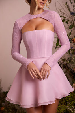Mini sukienka z tiulową spódnicą i długimi rękawami w kolorze brudnego różu