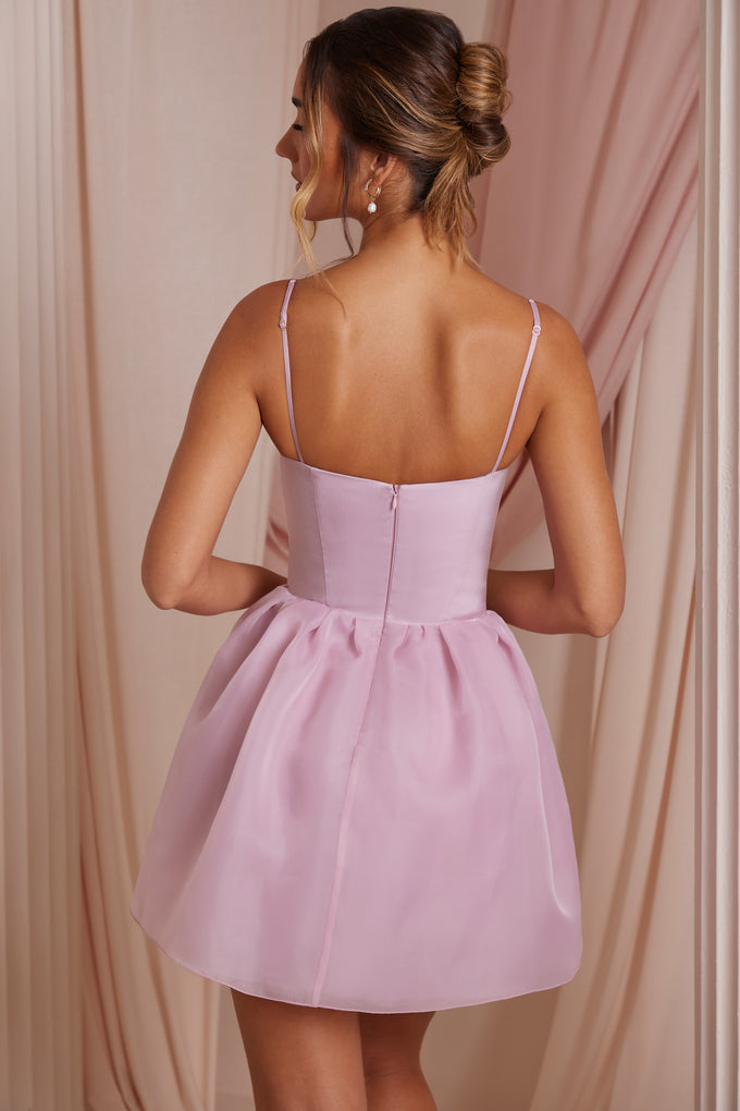 Mini sukienka z tiulową spódnicą i gorsetem w kolorze brudnego różu