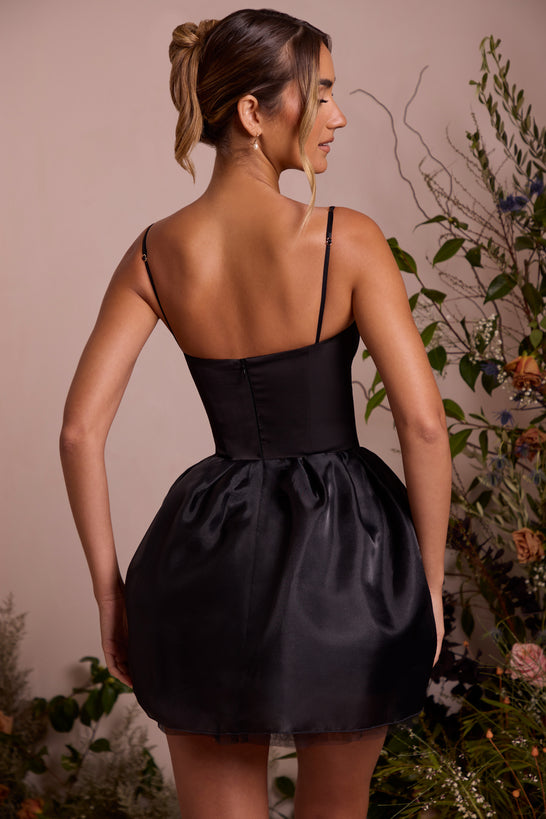 Mini-robe corset jupe en tulle en noir