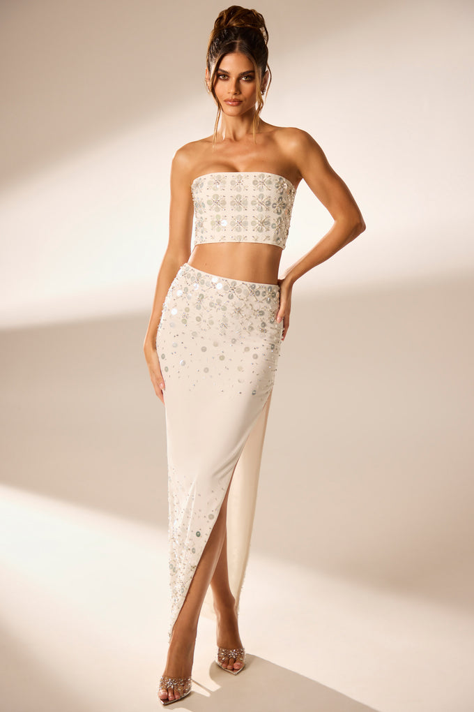 Hand Embellished Maxi Skirt in Ivory