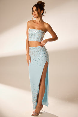 Hand Embellished Maxi Skirt in Blue