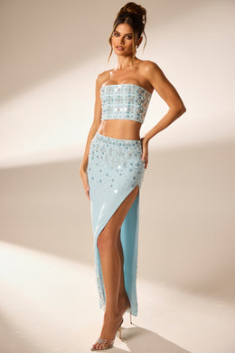 Hand Embellished Maxi Skirt in Blue