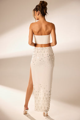 Hand Embellished Maxi Skirt in Ivory