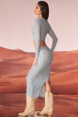 Ozdobiona spódnica maxi z niskim stanem w kolorze Aqua