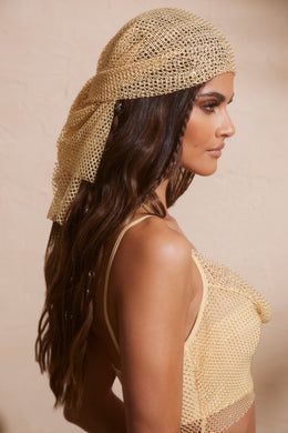 Embellished Fishnet Headscarf in Gold