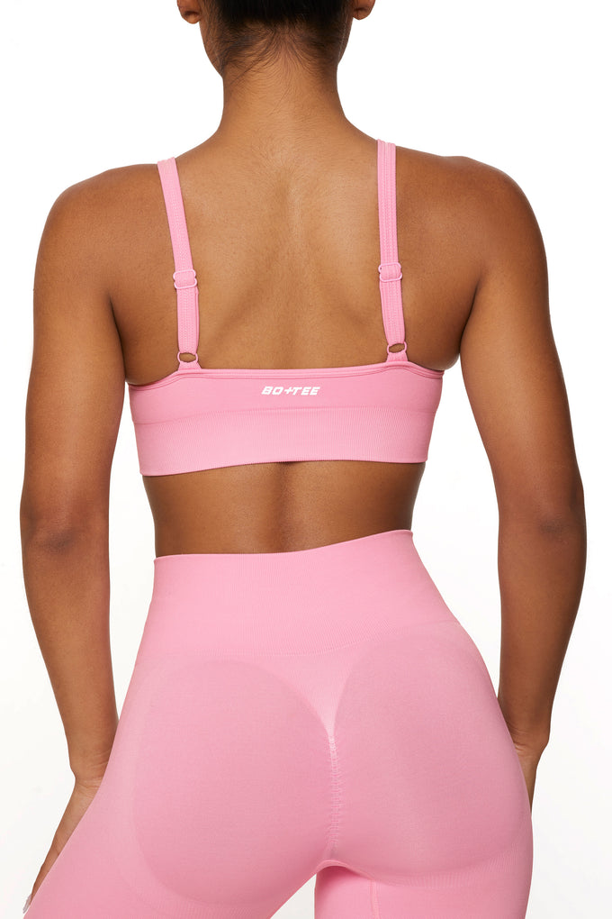 Plunge Neckline Sports Bra in Pink