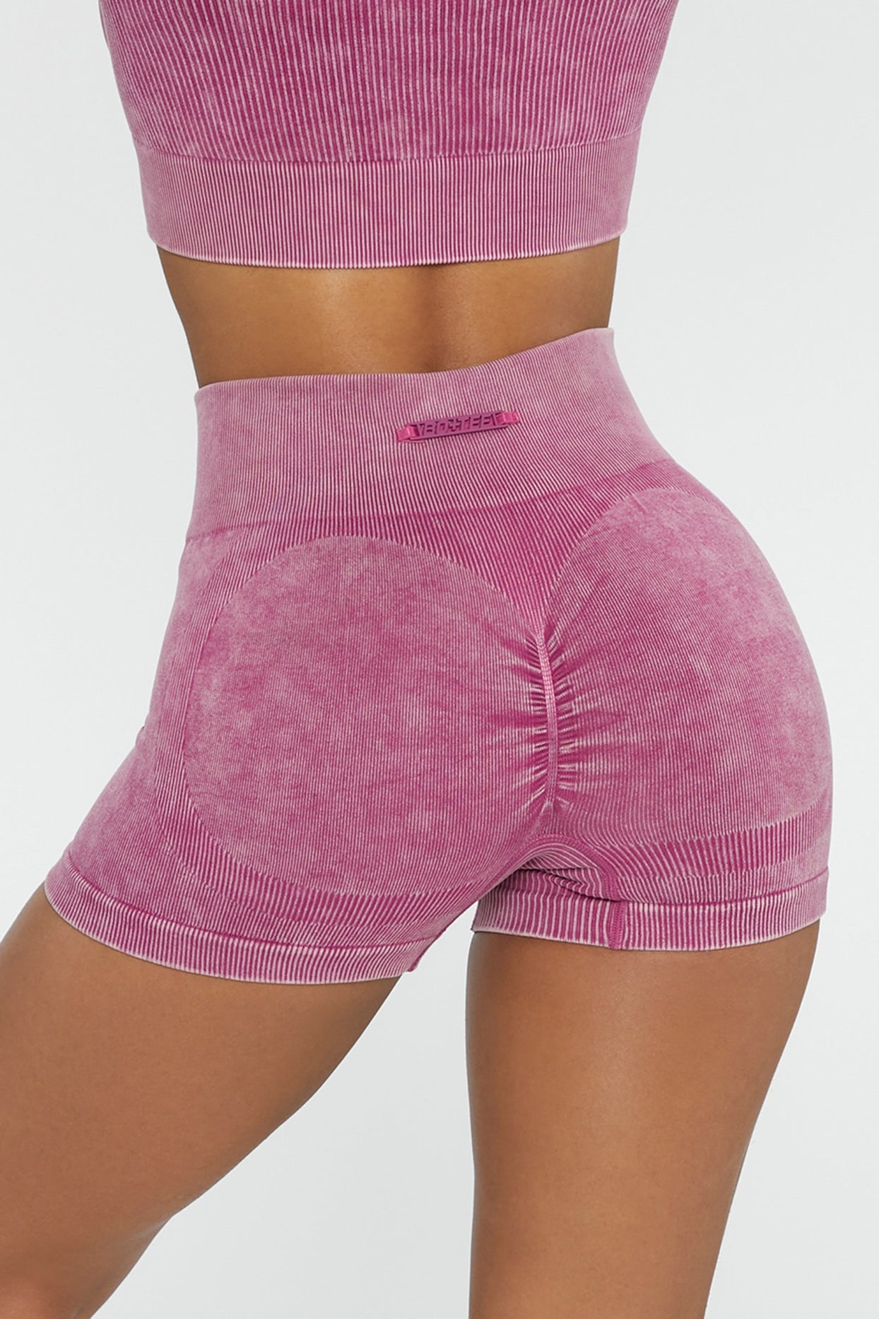 Ruched Bum Mini Shorts in Dark Pink