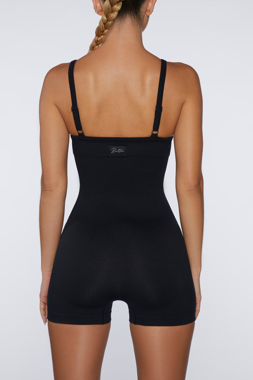 Seamless Micro Rib Scoop-Neck Unitard in Black - 2