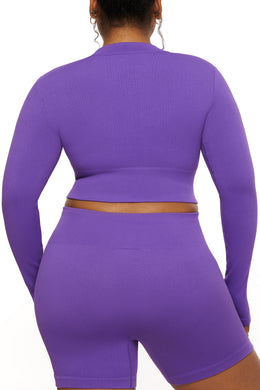 Long Sleeve Zip Crop Top in Purple