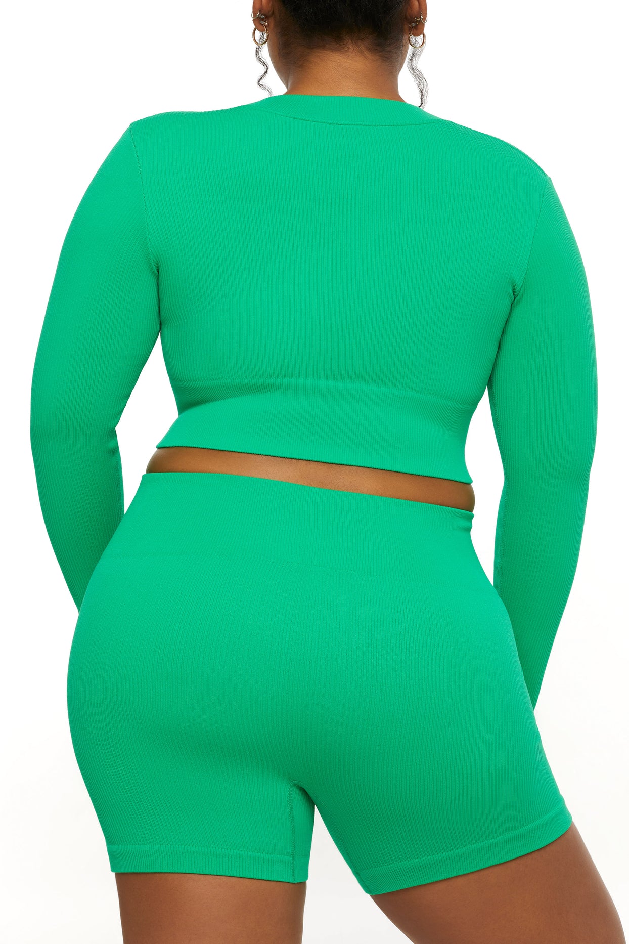 Long Sleeve Zip Crop Top in Green