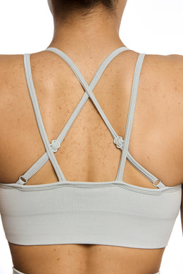 Back view of Seamless Strappy Sports Bra in Grey