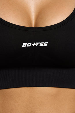 Close up of Seamless Strappy Sports Bra in Black