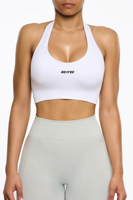 Front view of Halter Neck Sports Bra in White