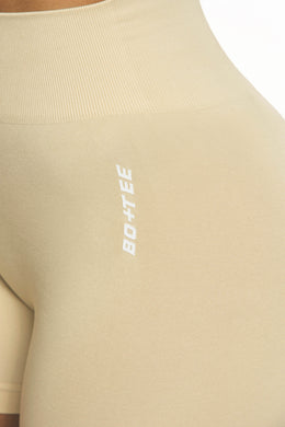 Close up of Seamless High Waist Mini Shorts in Beige