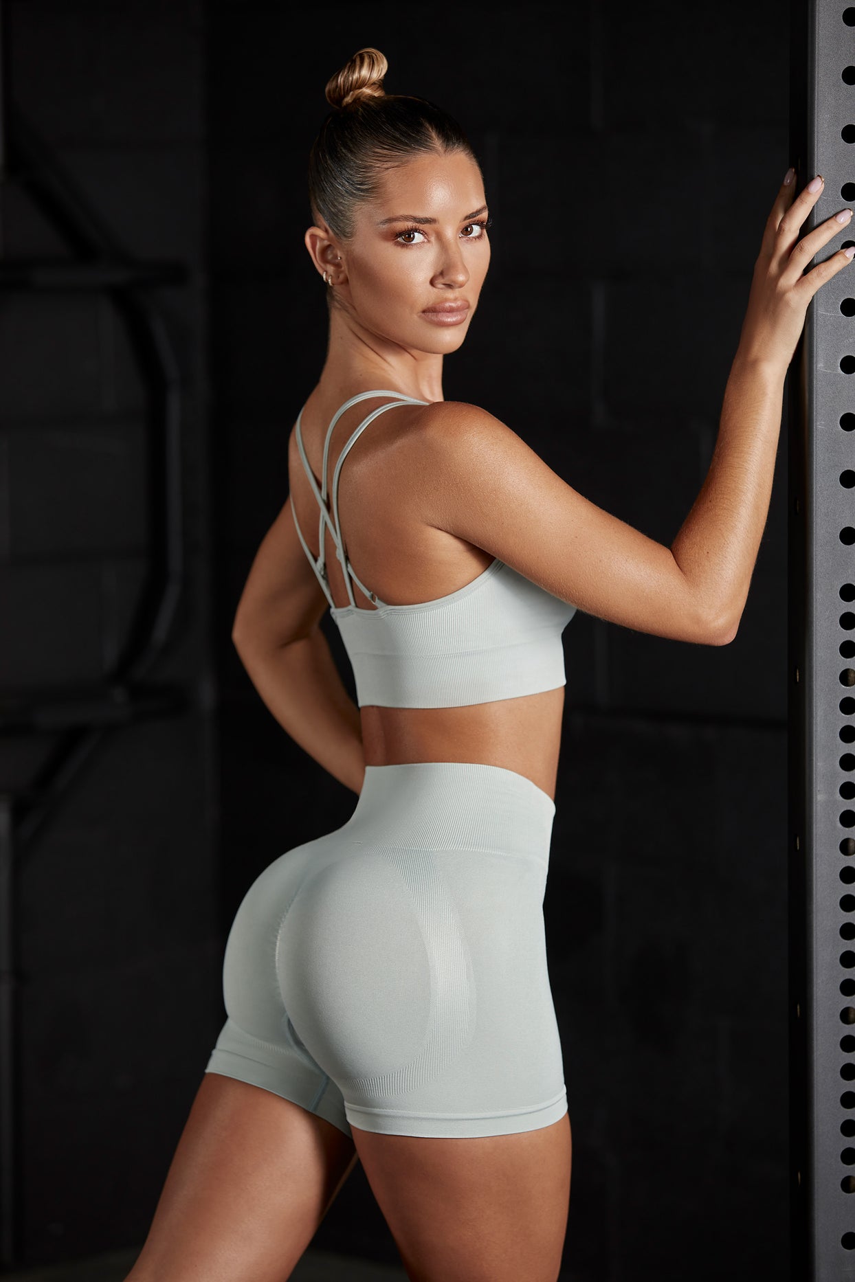 Seamless High Waist Mini Shorts in Grey - 1