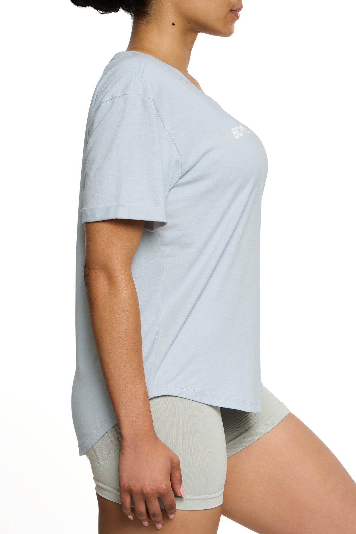 Side view of rest day oversized t shirt in grey