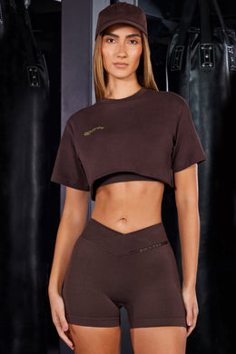 Short Sleeve Cropped T-Shirt in Brown