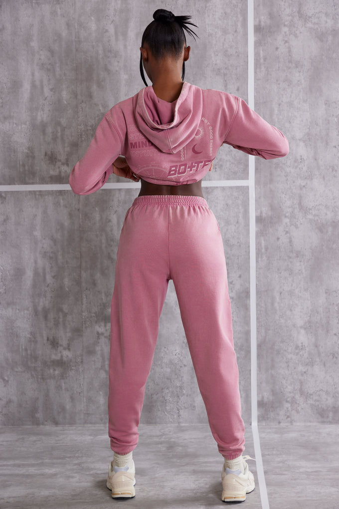 Pantalon de jogging taille haute à revers en rose
