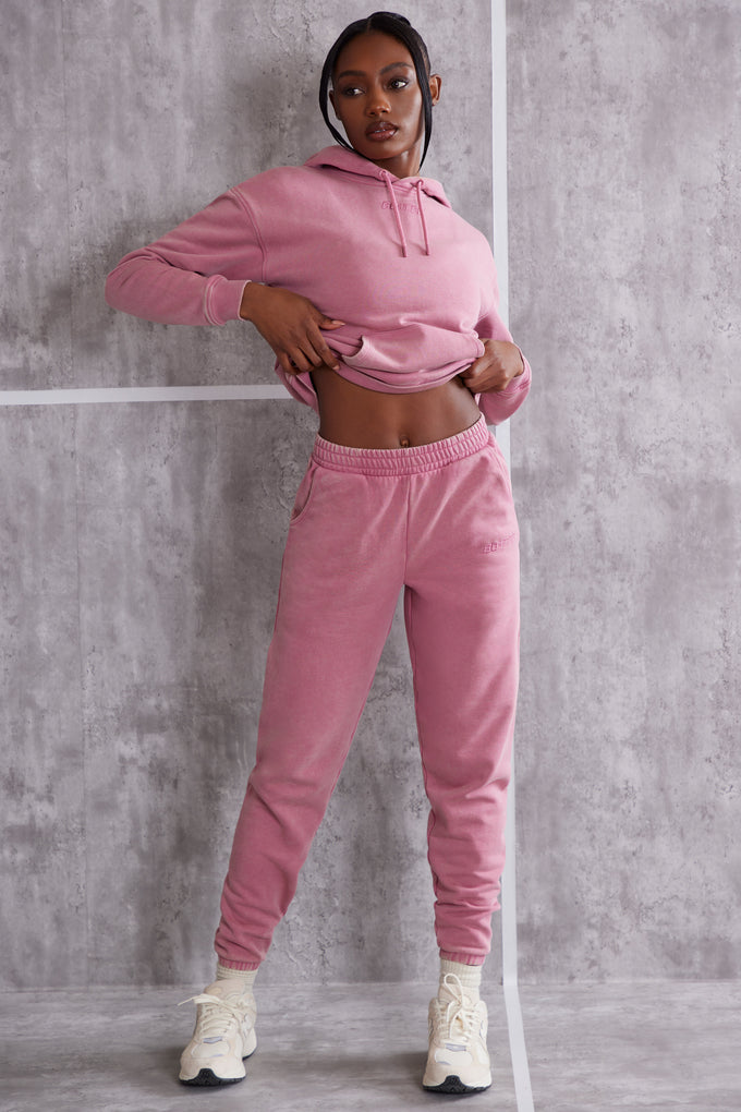 Pantalon de jogging taille haute à revers en rose