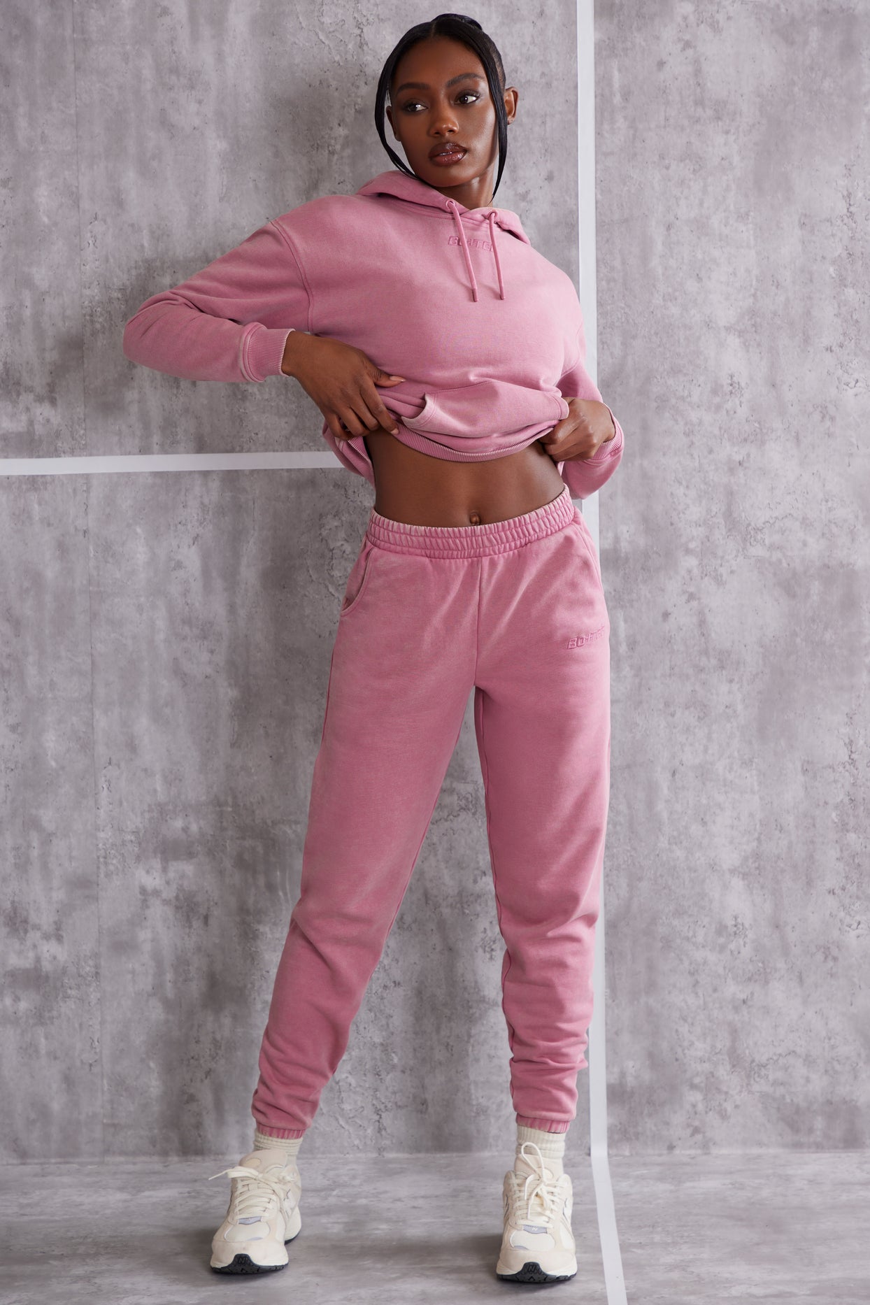 Petite - Pantalon de jogging taille haute à revers en rose