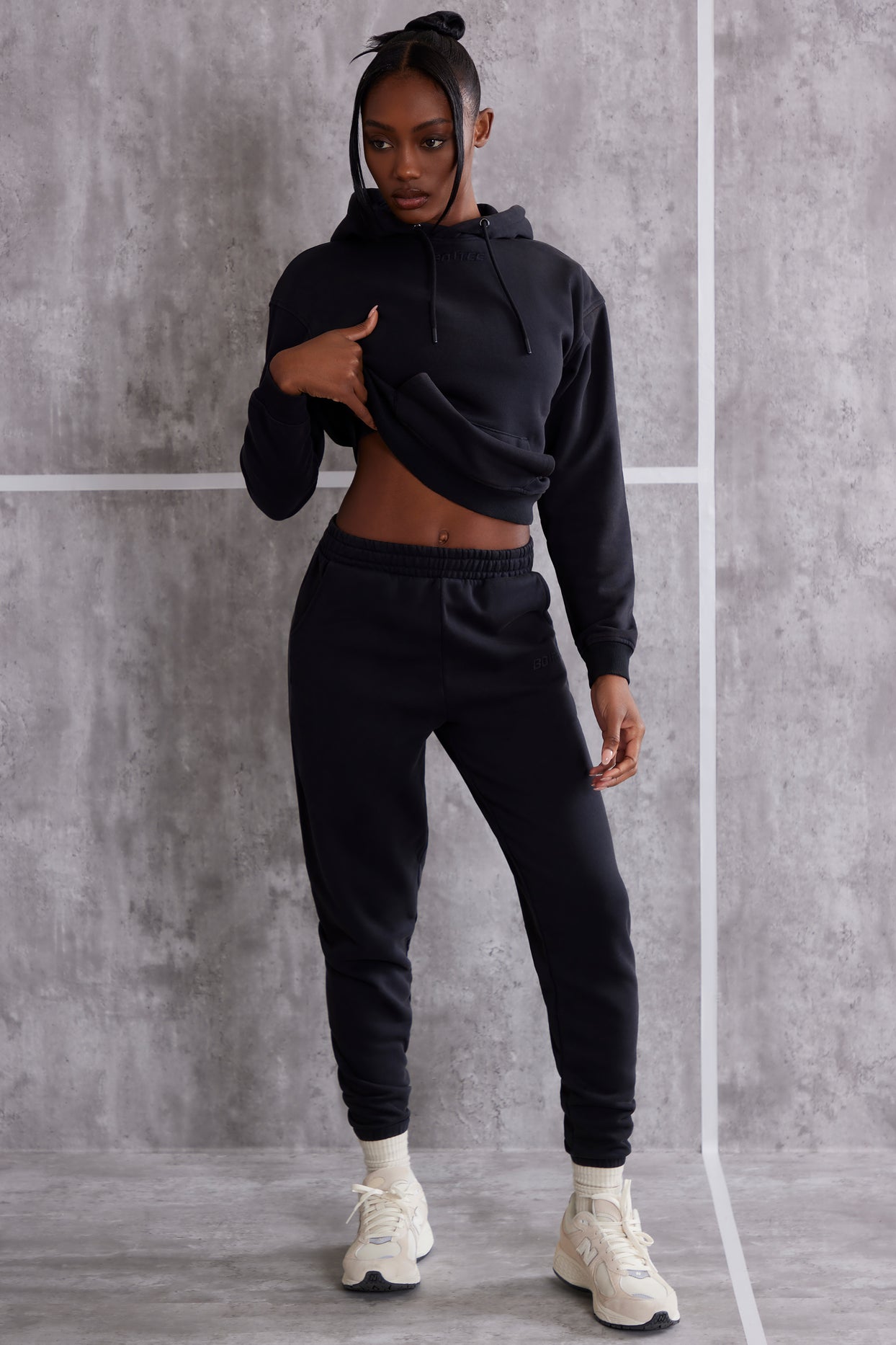 Effortless High Waist Cuffed Joggers in Jet Black | Oh Polly