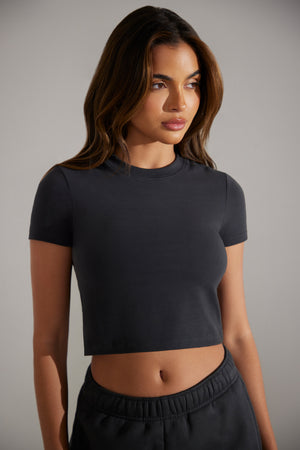 Stretch Cotton Baby Tee in Black