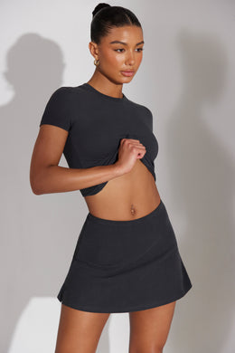 Mini-jupe trapèze en noir délavé