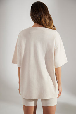 Oversize'owy T-shirt z krótkim rękawem w kolorze Heather Oat